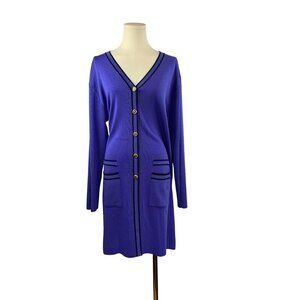 Howard Wolf Escape Purple Long Cardigan Sweater Dress L With Button Front & Pock